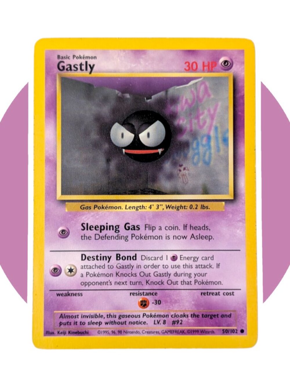 Base Set Pokemon Card (A37): Gastly 50/102, Keiji Kinebuchi